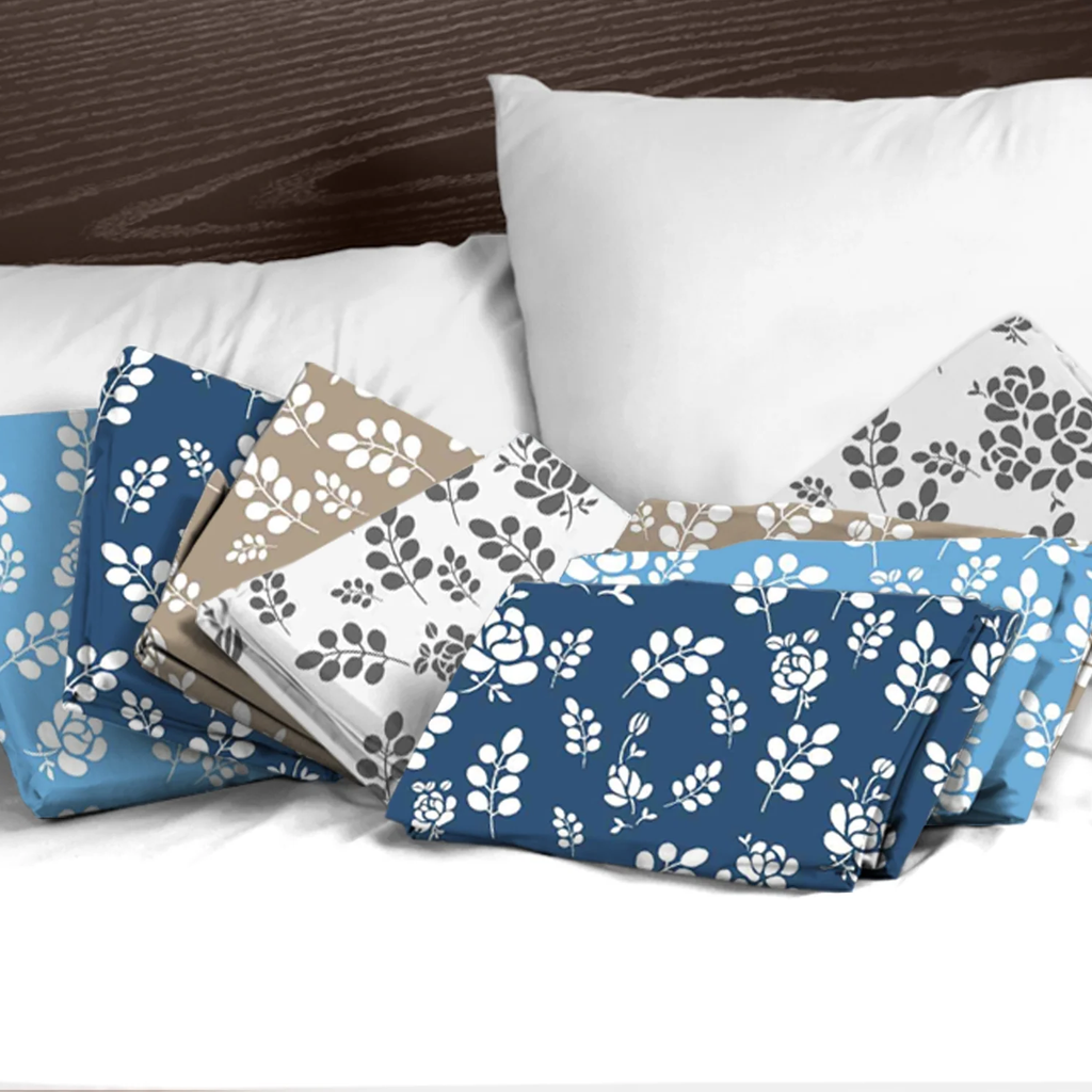 Lux Decor Microfiber Floral Bed Sheet Set – 4 Piece, King Size, Deep Pocket, White Gray