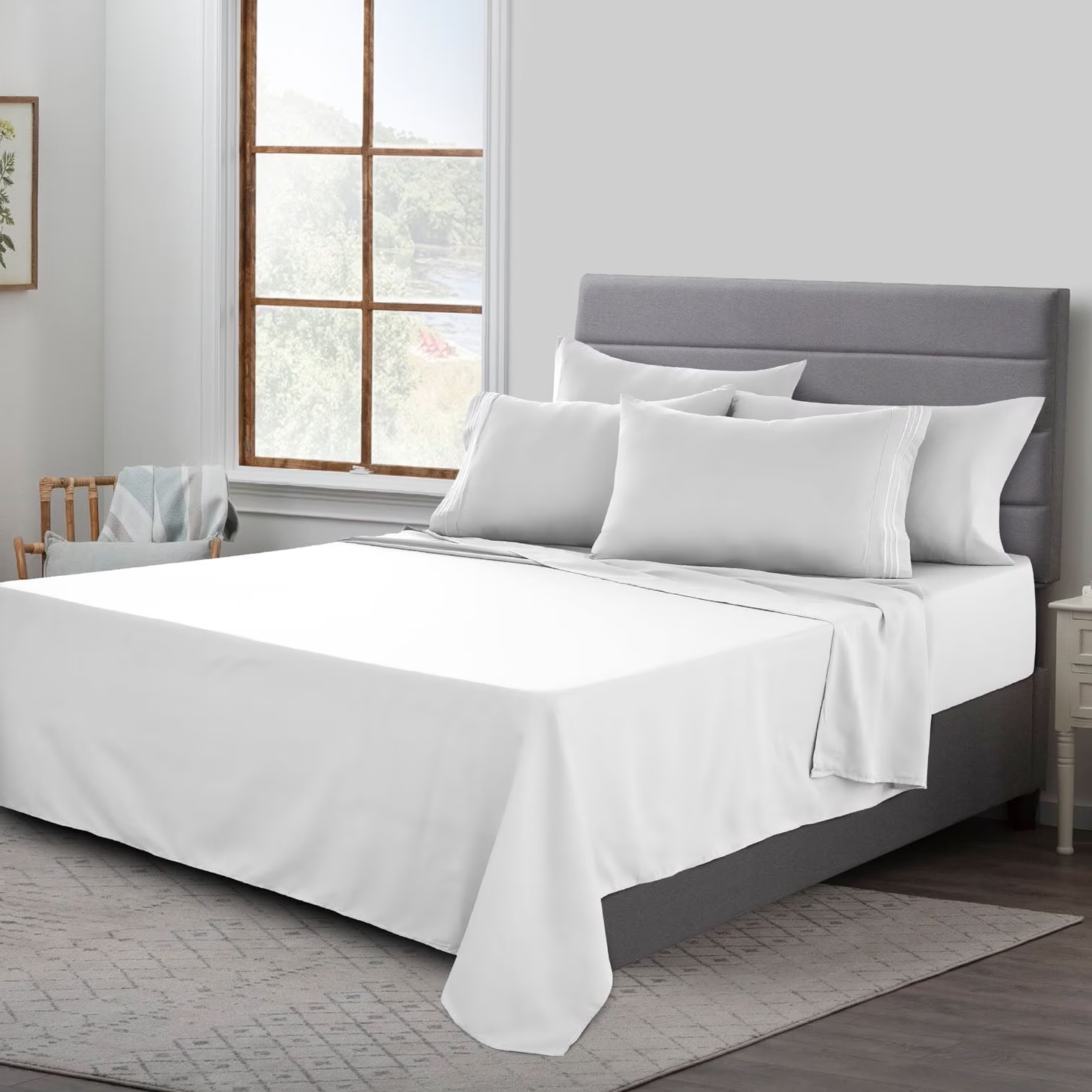 Luxury Microfiber Bed Sheet Set – 6 Piece, Queen Size, Deep Pocket, White Color