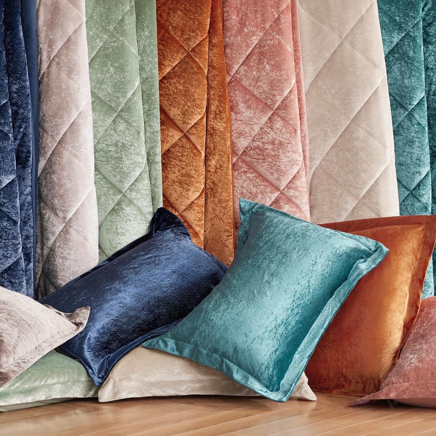 Velvet Comforter Set Full/Queen – 4-Piece All-Season Diamond Quilted Bedding, Blush