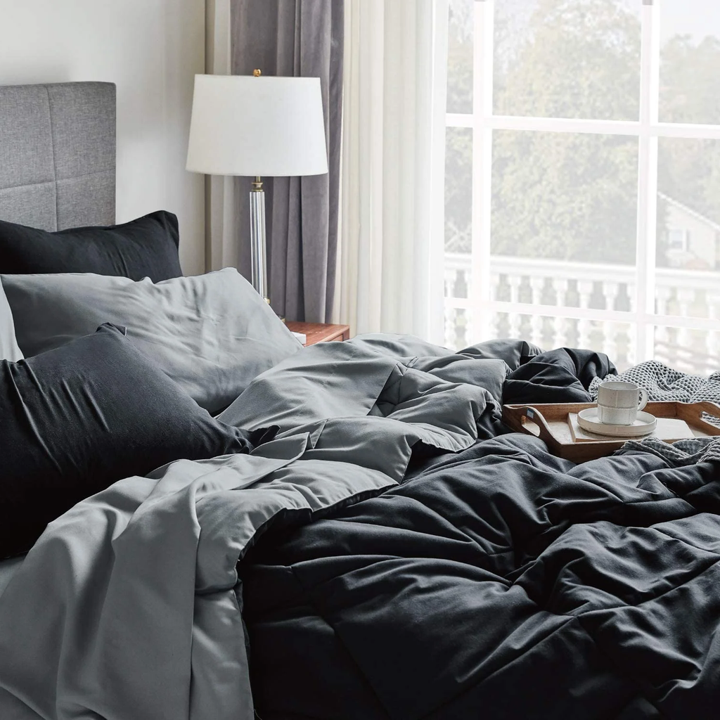 7-Piece Queen Bed-in-a-Bag Comforter Set – Black, Complete Bedding Set with Sheets & Pillow Shams