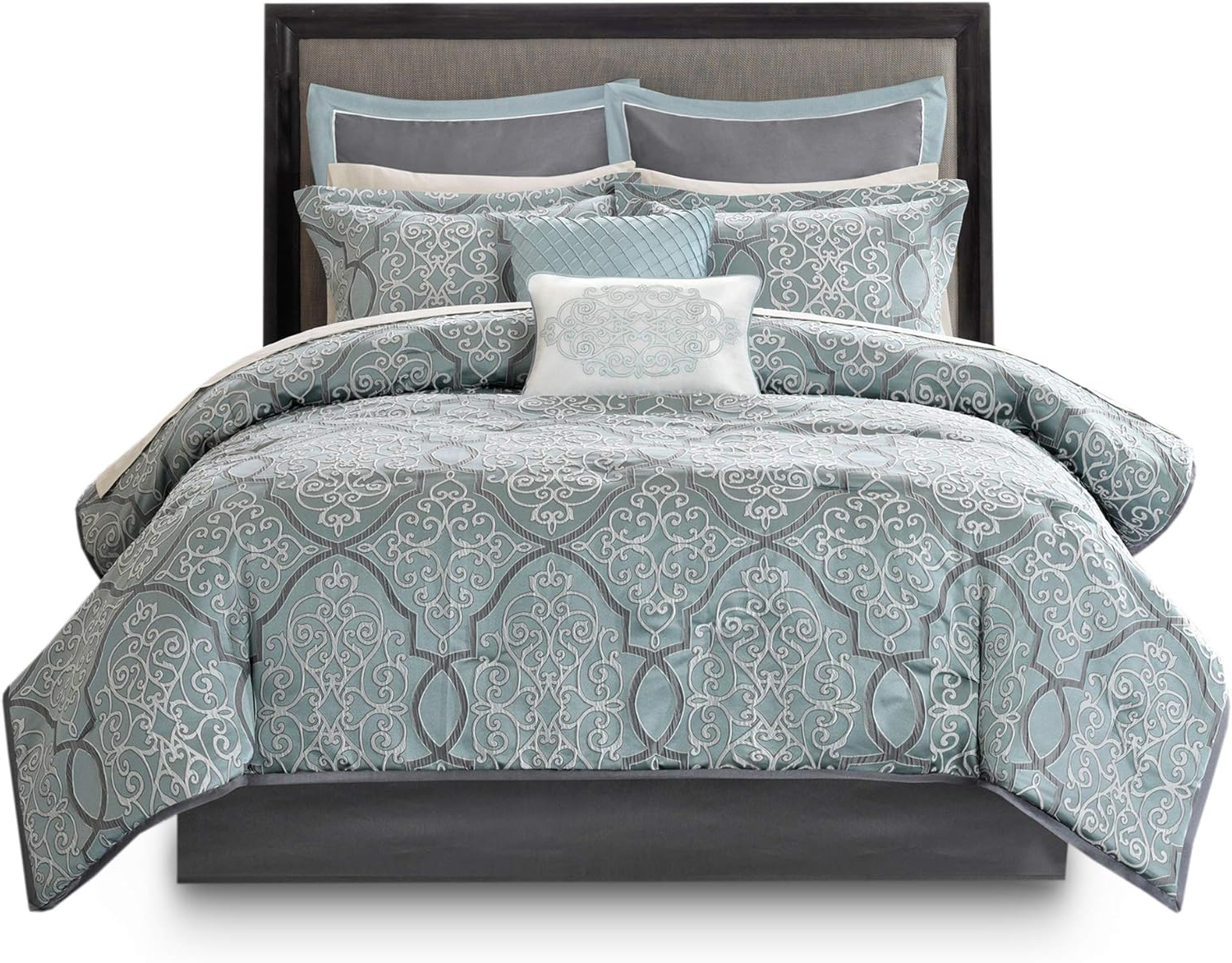 King 12-Piece Bed in a Bag Comforter Set – Blue Jacquard Luxe Bedding