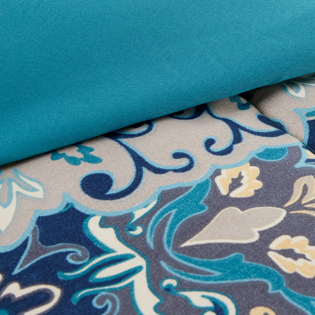 8-Piece Full Bed-in-a-Bag – Granada Deep Blue Damask, Reversible