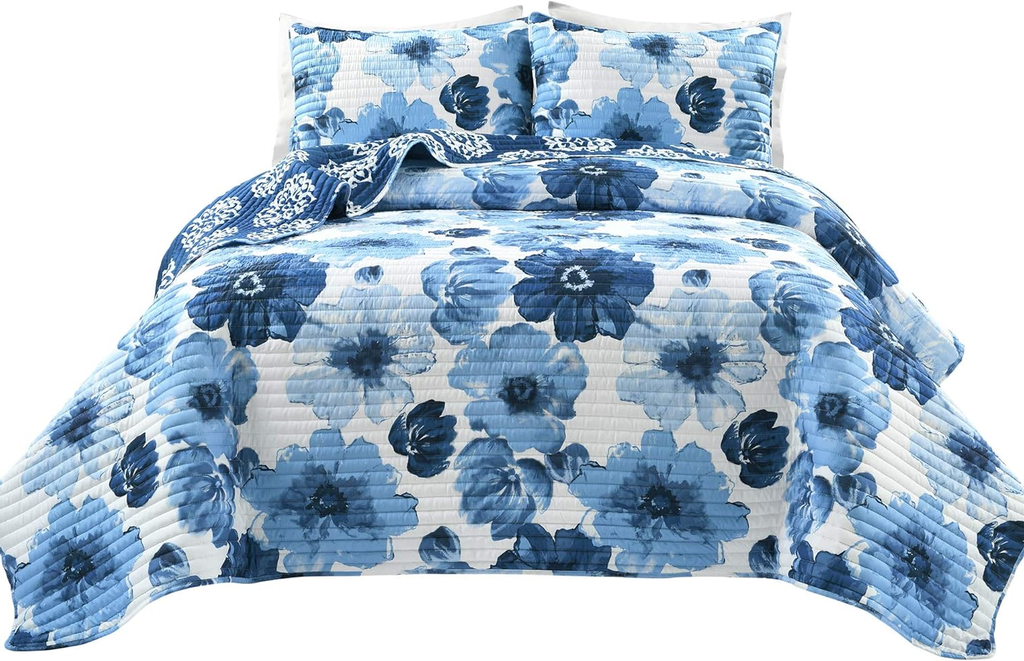 Leah Reversible Floral Quilt Set – King Size, 3 Pieces