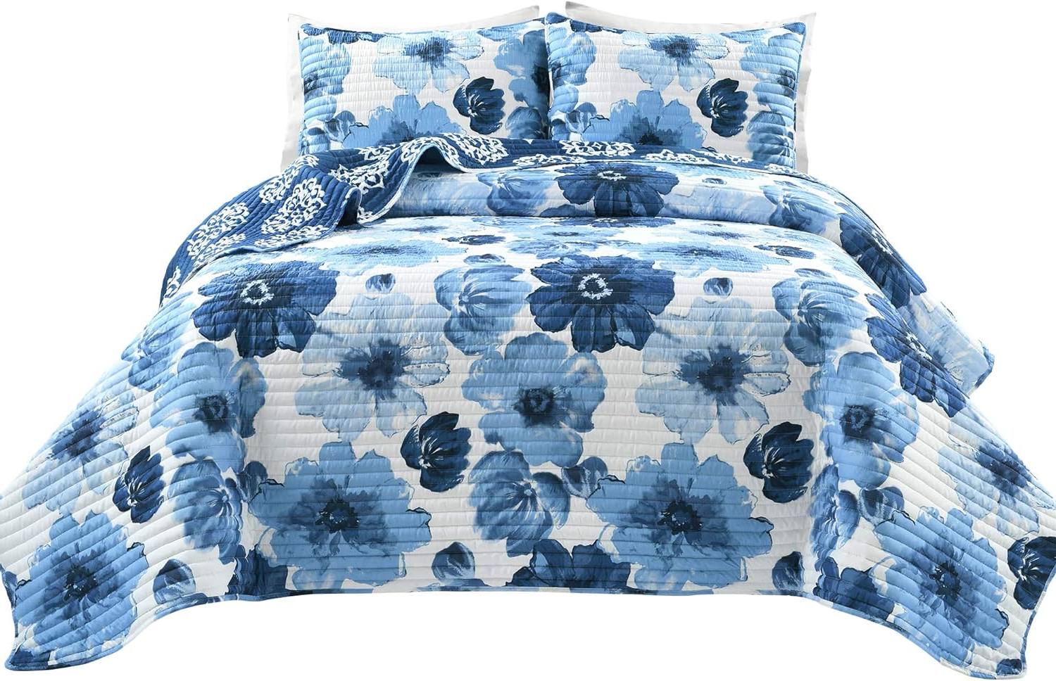 Leah Reversible Floral Quilt Set – King Size, 3 Pieces