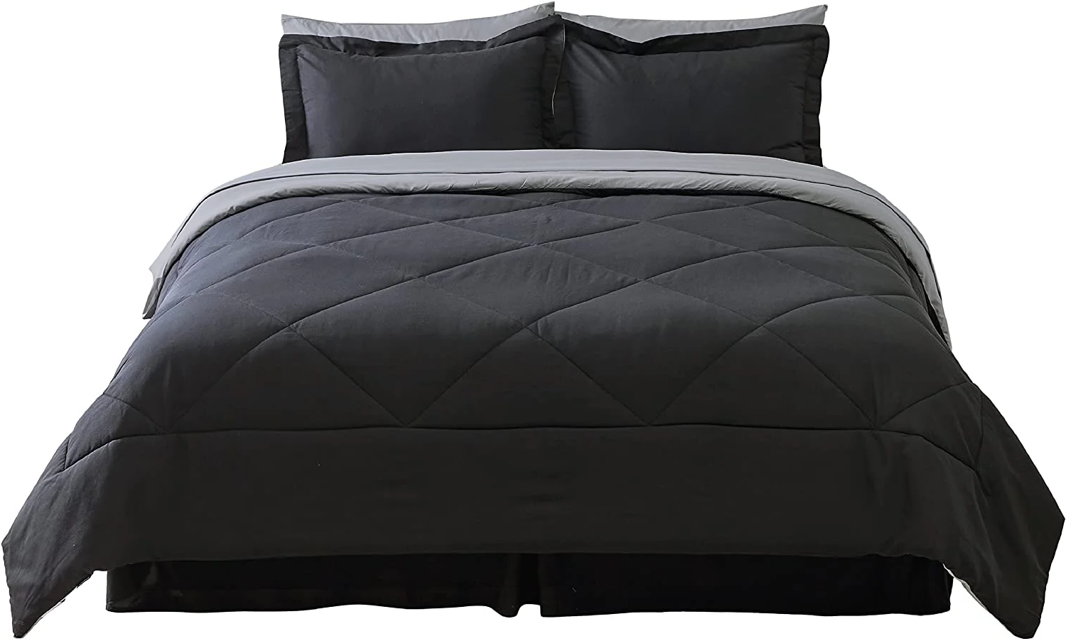7-Piece Queen Bed-in-a-Bag Comforter Set – Black, Complete Bedding Set with Sheets & Pillow Shams