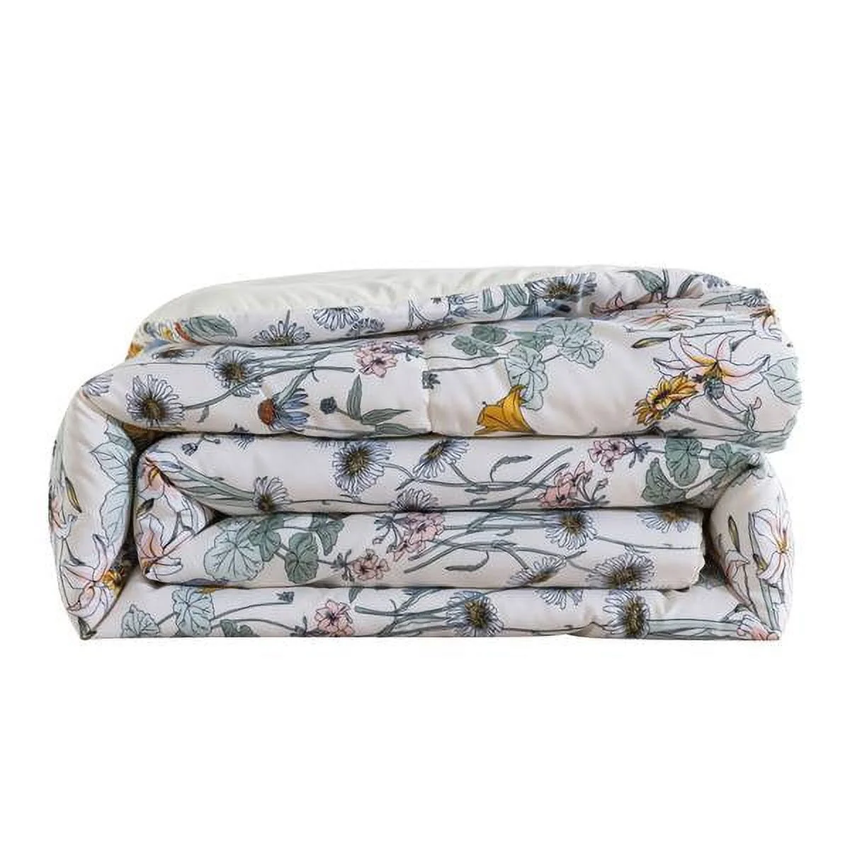 Queen 7-Piece Reversible Bed-in-a-Bag Comforter Set with Sheets & Pillowcases – White Multi-Floral, Soft Microfiber, All-Season