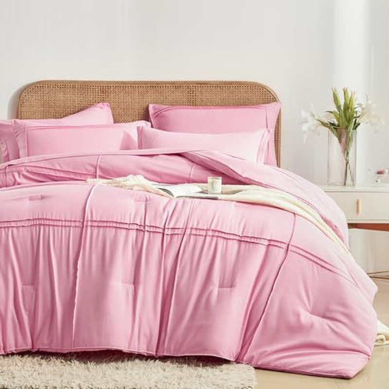 7-Piece Queen Bed-in-a-Bag Comforter Set – Grid Pinch Design, Includes Sheets & Shams