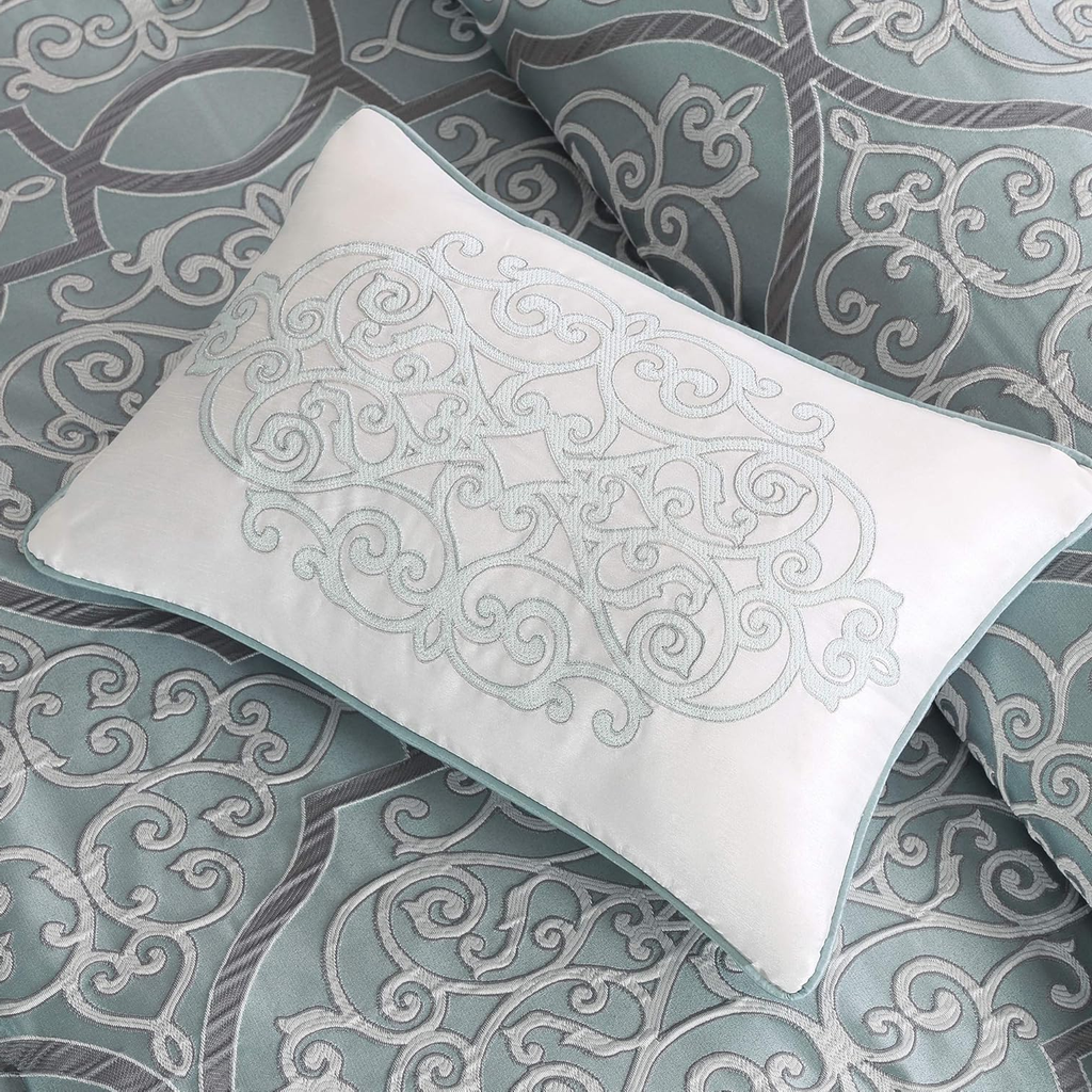 King 12-Piece Bed in a Bag Comforter Set – Blue Jacquard Luxe Bedding