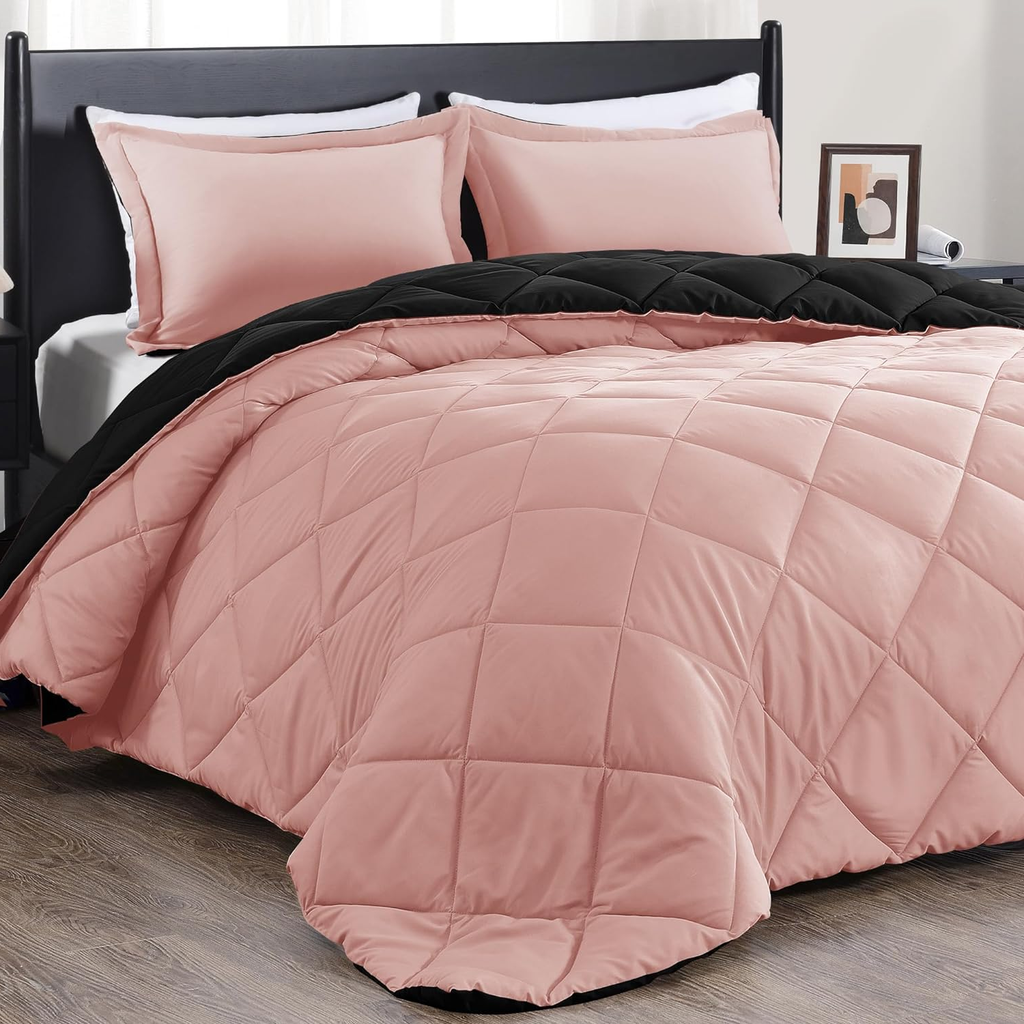 Twin Comforter Set – Pink & Black, Soft All-Season Bedding, 2-Piece (Comforter + Pillow Sham)