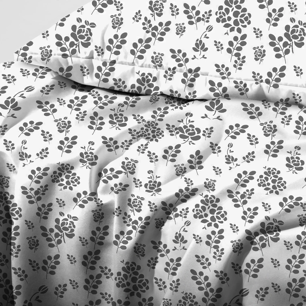 Lux Decor Microfiber Floral Bed Sheet Set – 4 Piece, King Size, Deep Pocket, White Gray