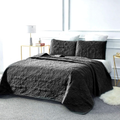 3-Piece Queen Quilt Set – Black Lightweight Microfiber Bedding