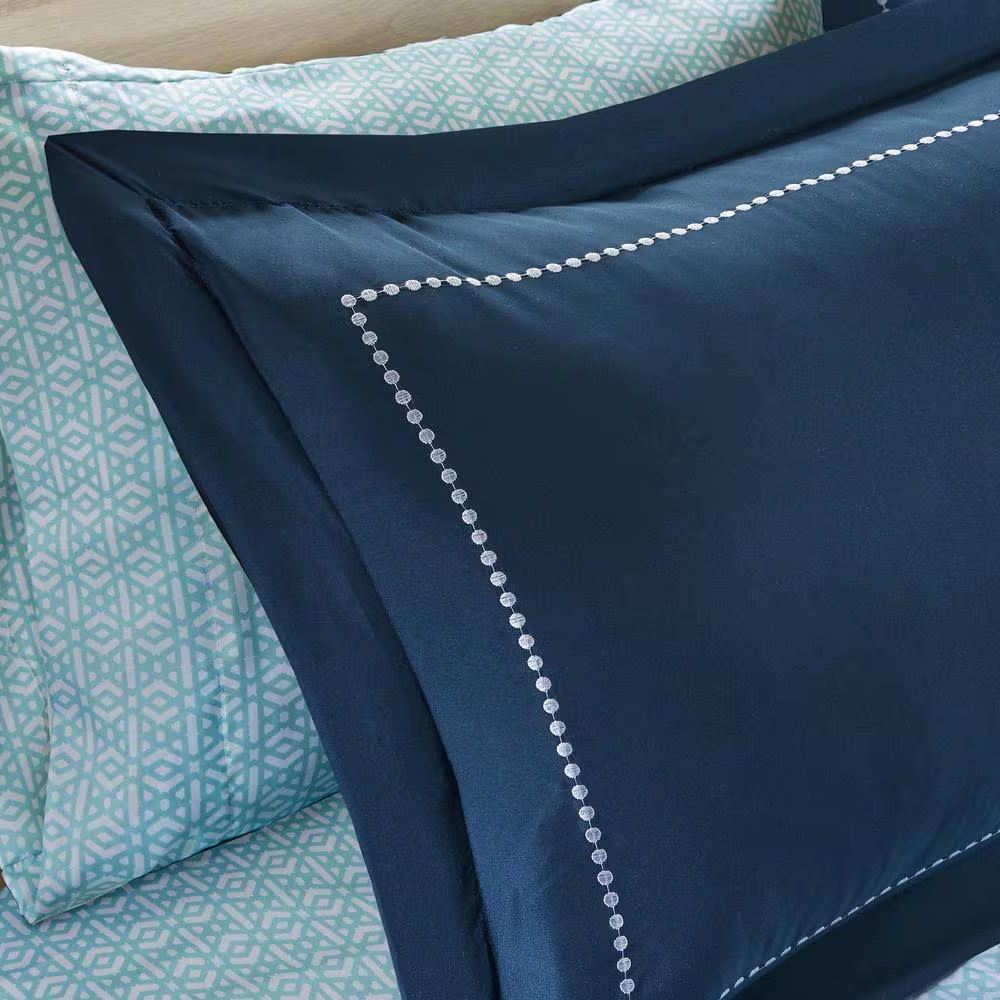 9-Piece Queen Bed-in-a-Bag – Navy Boho Microfiber, Soft Brushed Print Bedding Set