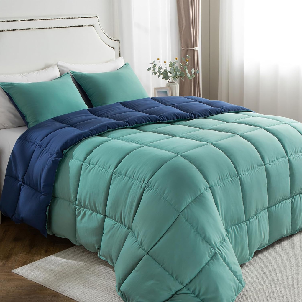 Luxury King Comforter Set, Reversible Two-Tone, Down Alternative, Ultra Soft, Lightweight & All-Season (Turquoise/Blue)