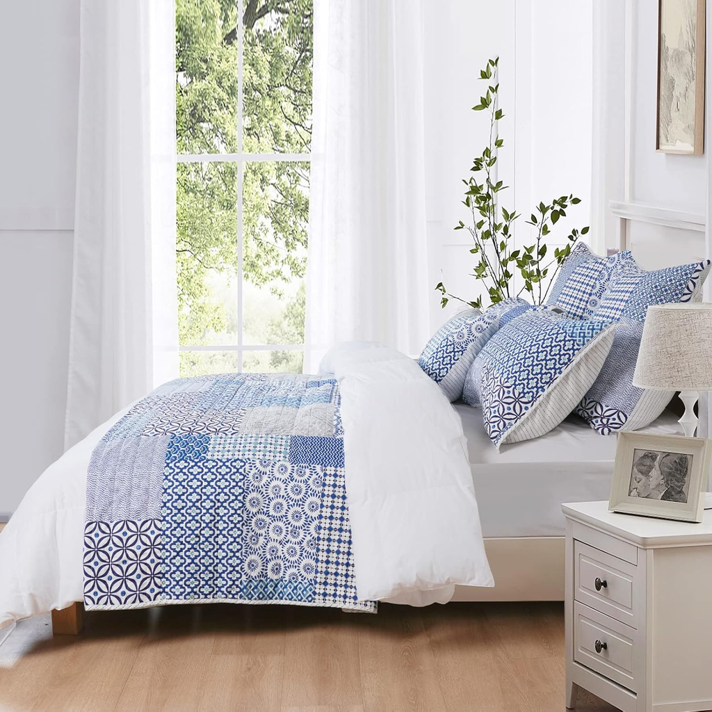 100% Cotton Patchwork Quilt Set – Ultra Soft, Reversible, Lightweight, All-Season