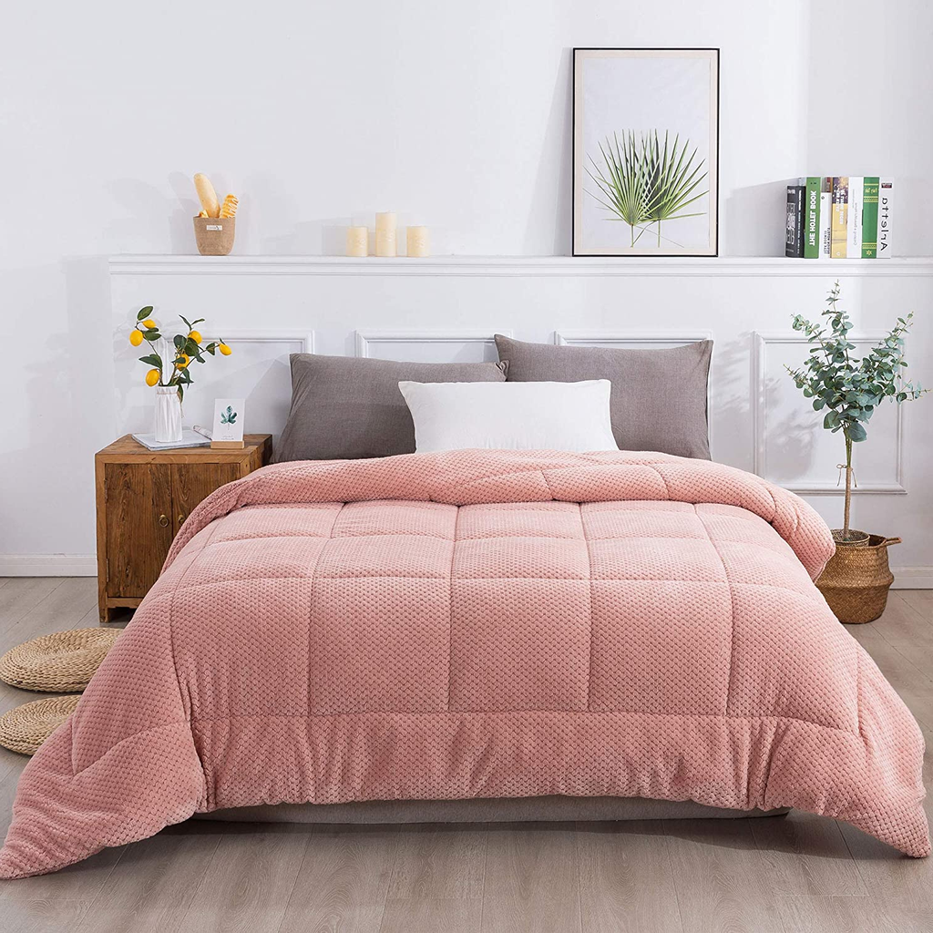 King Sherpa Comforter – Ultra Soft Reversible Fleece, Goose Down Alternative, Sunset Rose Pink