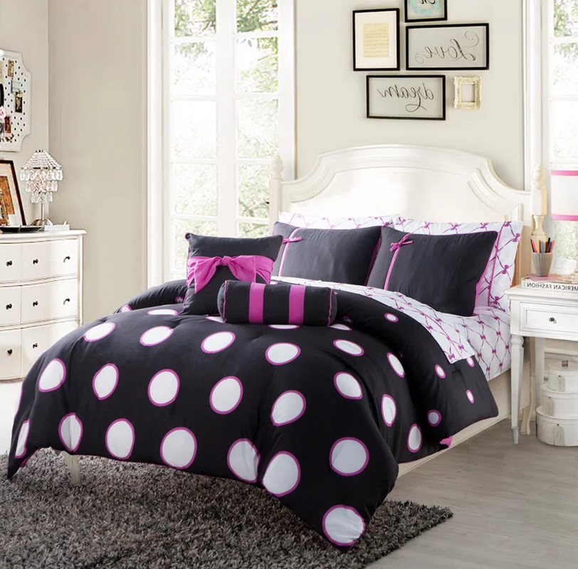5-Piece Polka Dot Bed-in-a-Bag Comforter Set – Complete Bedding Set with Sheets & Pillow Shams