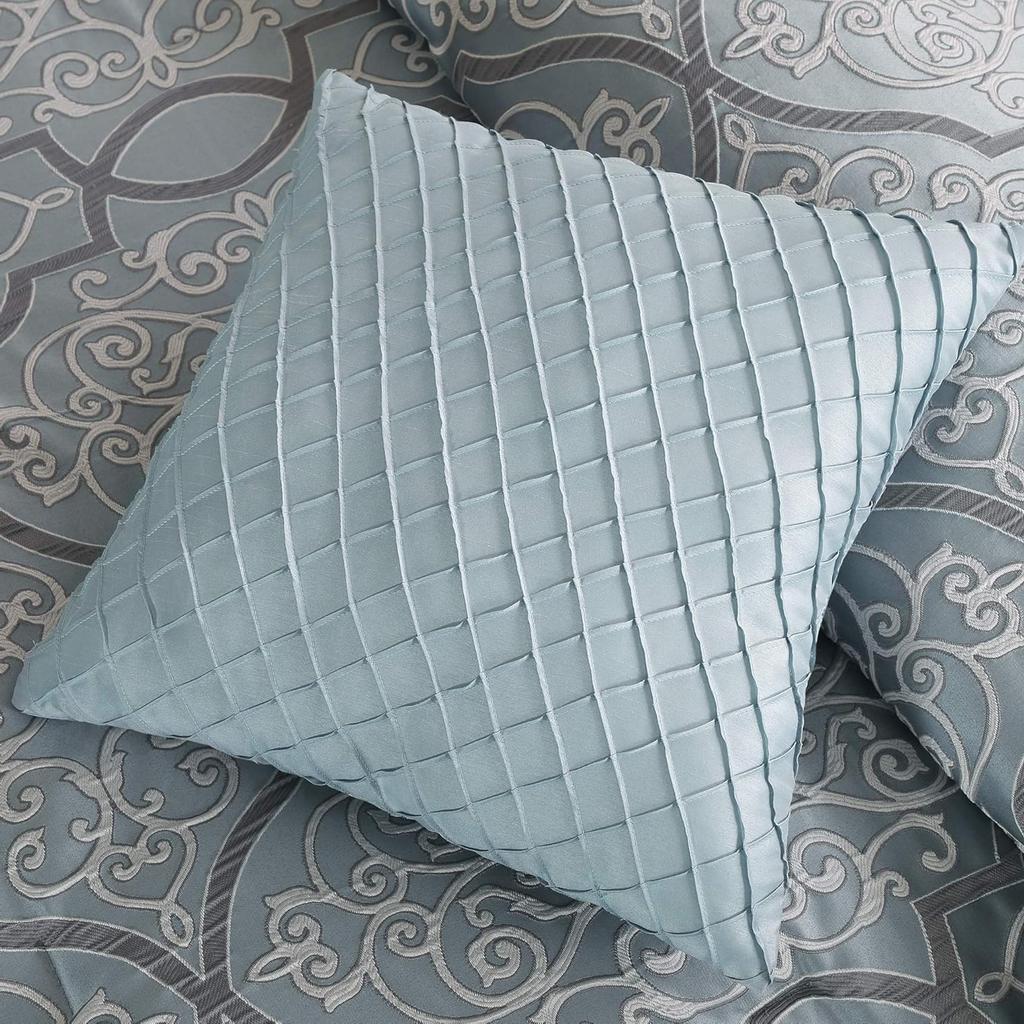 King 12-Piece Bed in a Bag Comforter Set – Blue Jacquard Luxe Bedding