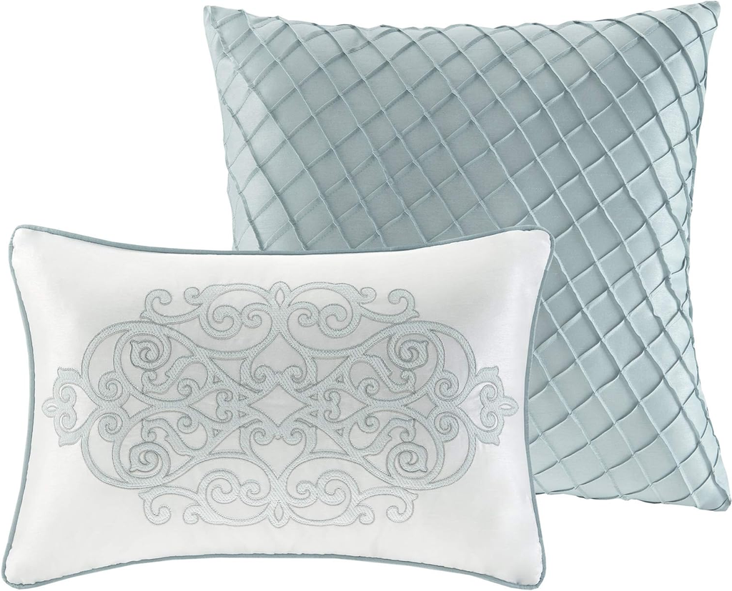 King 12-Piece Bed in a Bag Comforter Set – Blue Jacquard Luxe Bedding