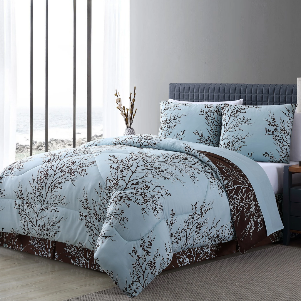 King 8-Piece Reversible Bed-in-a-Bag – Leaf Print, Adult & Unisex