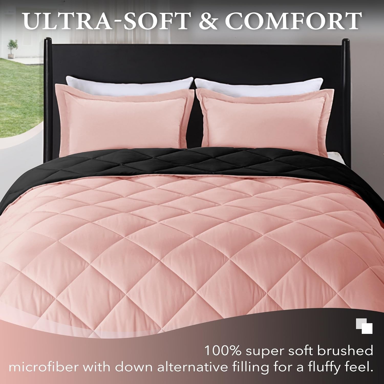 Twin Comforter Set – Pink & Black, Soft All-Season Bedding, 2-Piece (Comforter + Pillow Sham)
