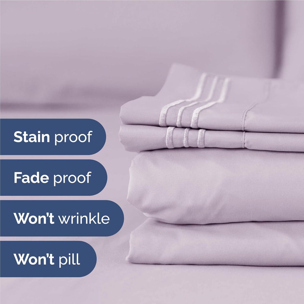 4-Piece Full Size Bed Sheet Set – Soft, Cooling, Deep Pocket, Light Lavender