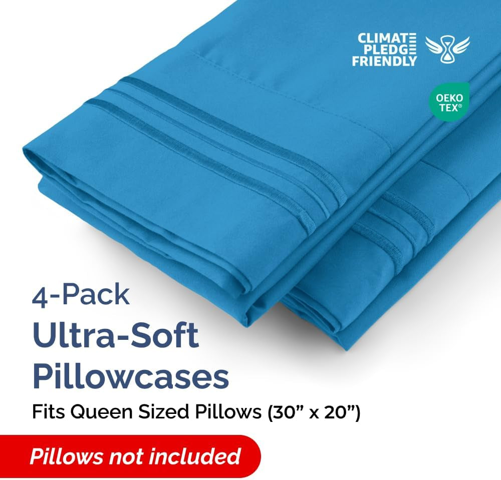 Queen Size Pillow Case Set – Ultra Soft, Durable, Hotel Quality (Set of 4)