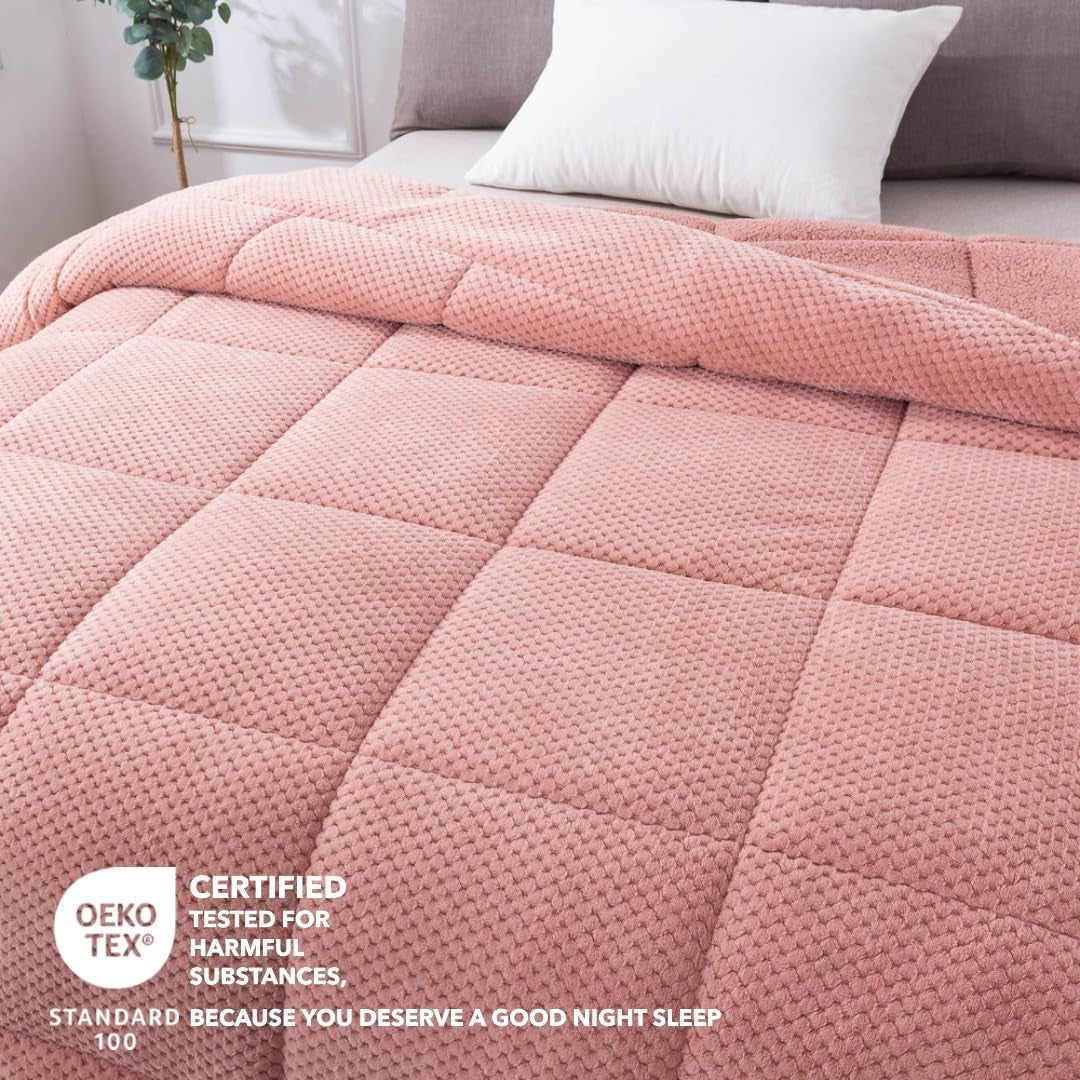King Sherpa Comforter – Ultra Soft Reversible Fleece, Goose Down Alternative, Sunset Rose Pink