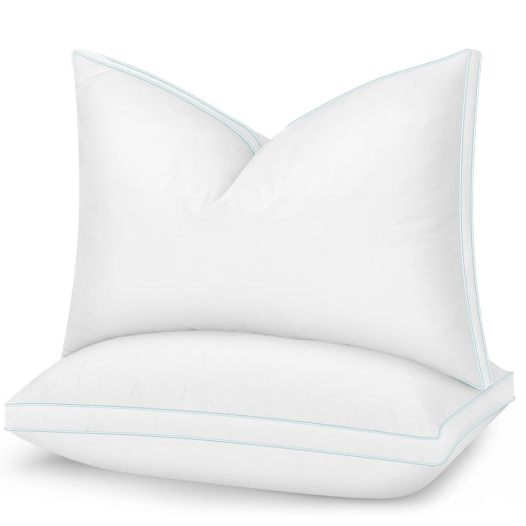 Goose Feather down Pillows, Gusseted Bed Pillows Queen Size Set of 2, Luxury Hotel Collection Fluffy Pillows 100% Cotton Cover