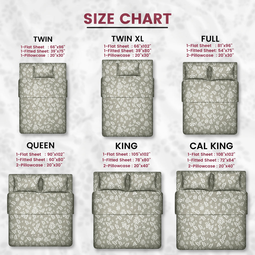 Soft Microfiber Bed Sheet Set – Twin Size, 16” Deep Pocket, Floral Taupe Design