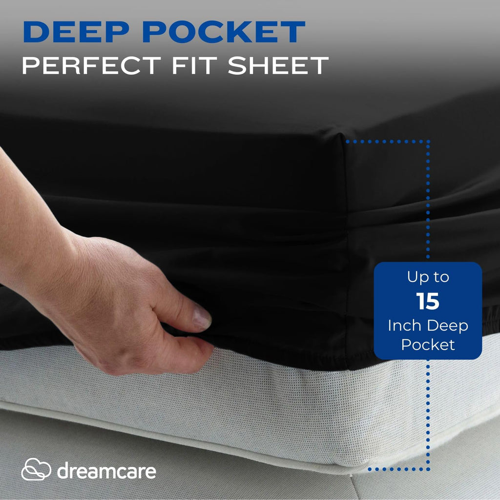 Twin XL 4-Piece Deep Pocket Bed Sheet Set – Ultra-Soft Microfiber, Cooling & Durable, Black