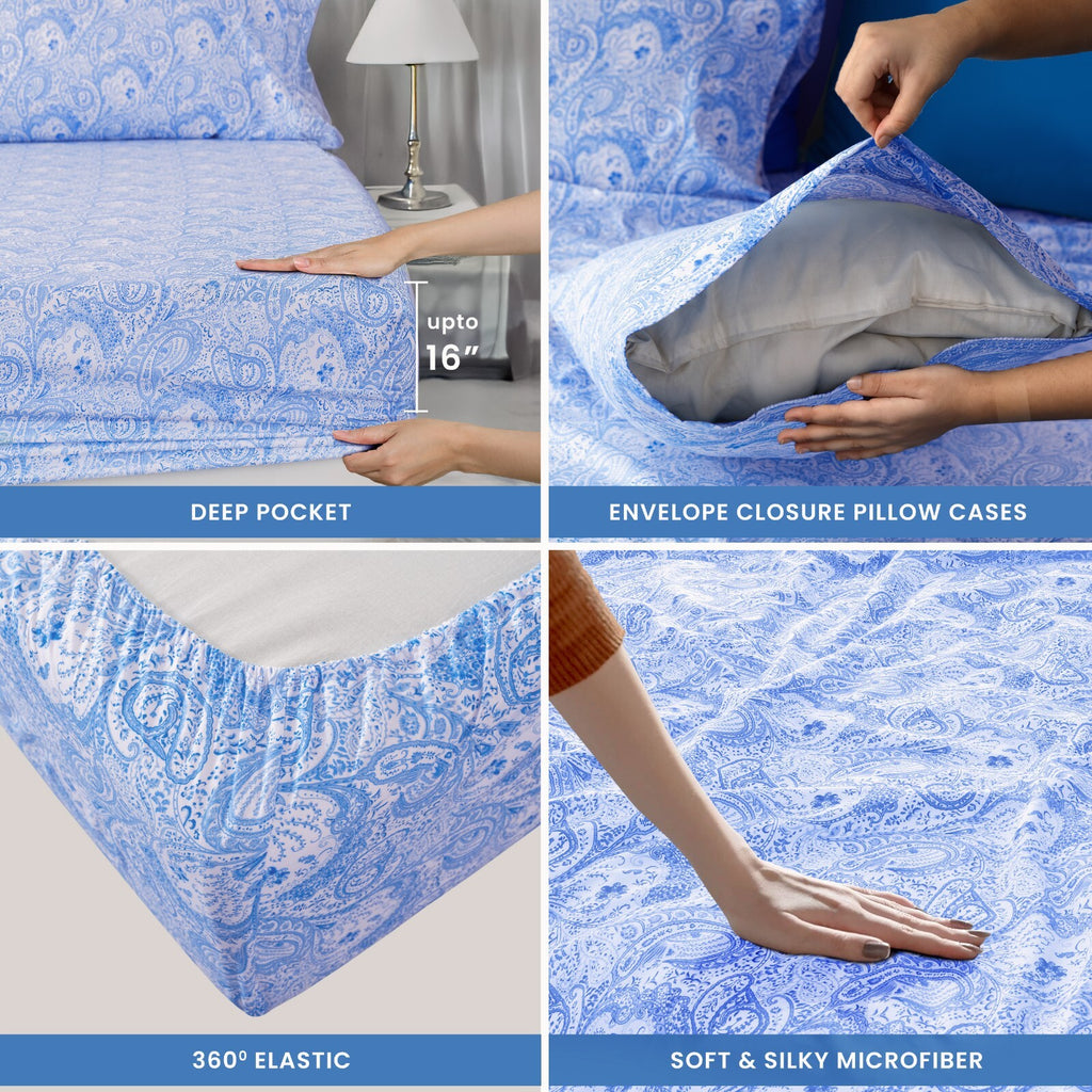 Luxury 1800 Series Microfiber Bed Sheet Set – 6 Piece Deep Pocket Paisley