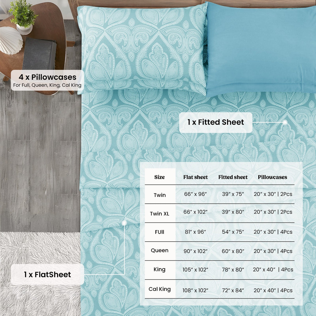 Luxury 1800 Series Microfiber Bed Sheet Set – 6 Piece Deep Pocket Paisley