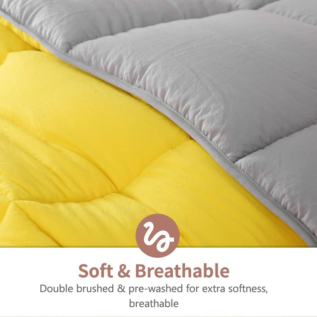 King Reversible Comforter – All-Season Ultra-Soft Down Alternative Quilt, Yellow/Gray