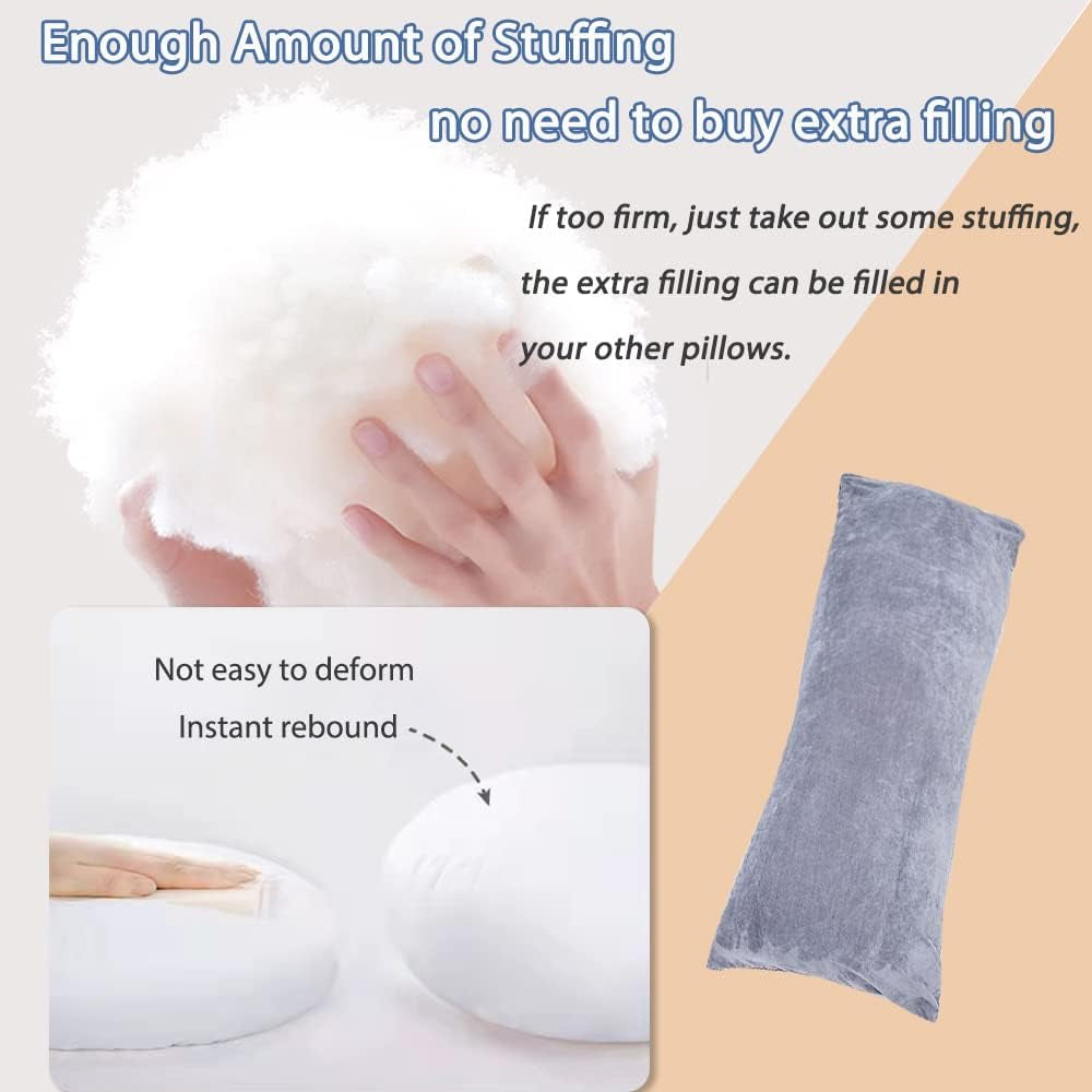 Full Body Pillow for Side Sleepers – Long Support Pillow with Velvet Cover, 20" x 54", Dark Grey