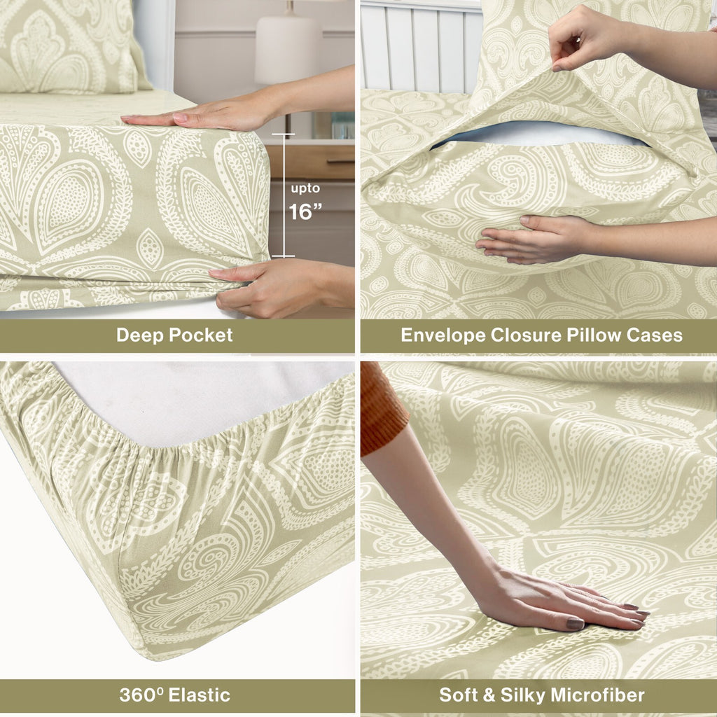 Luxury 1800 Series Microfiber Bed Sheet Set – 6 Piece Deep Pocket Paisley