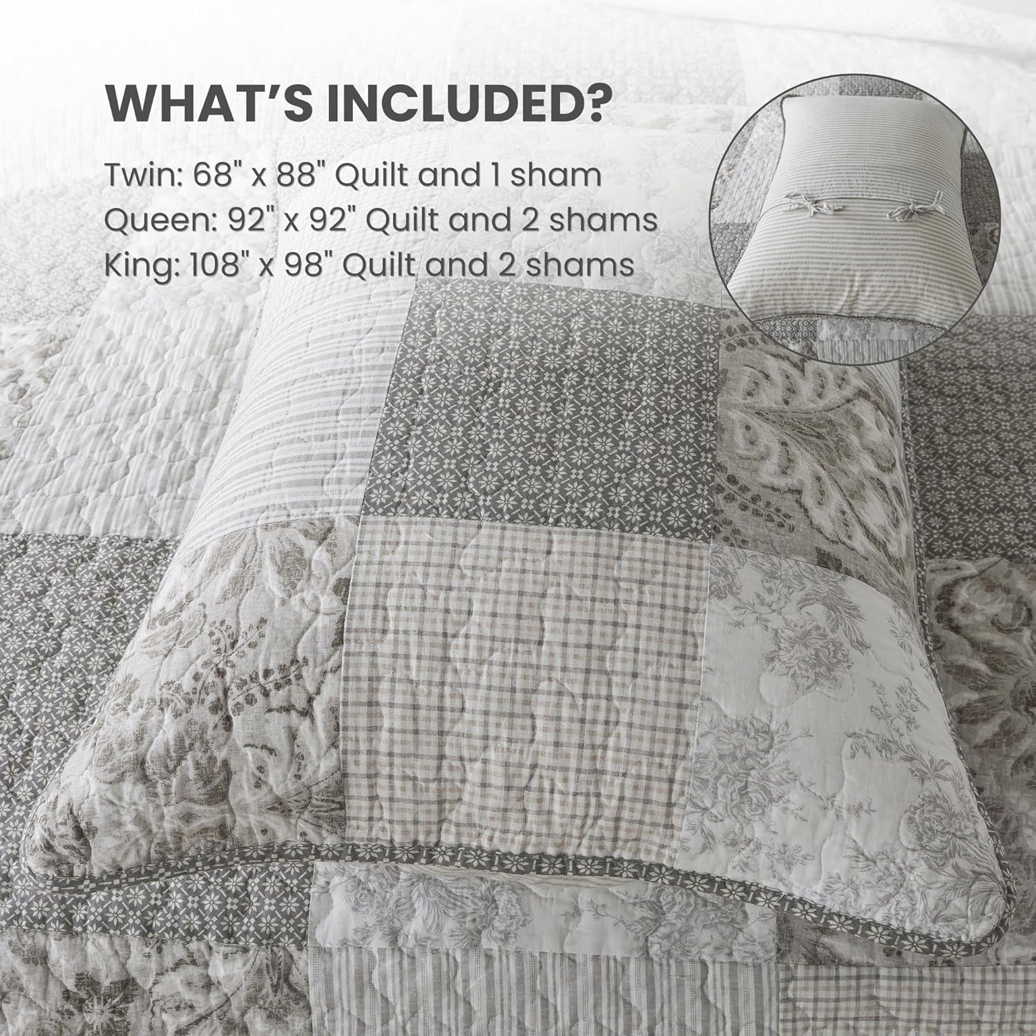 Silver Gray Queen Quilt Set – Lightweight Cotton, 3-Piece