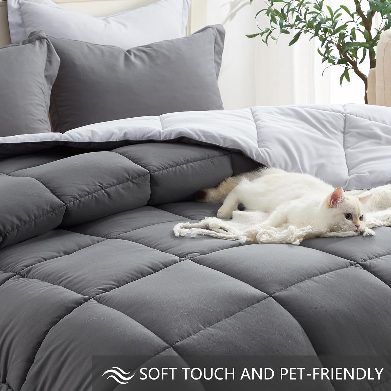 Twin Comforter Set – Reversible Grey & Light Gray, Soft Lightweight Down Alternative, All-Season 2-Piece