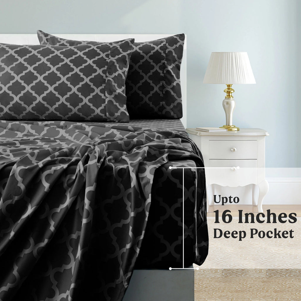 Luxury 4-Piece King Bed Sheet Set – 1800 Thread Count, Deep Pocket, Black
