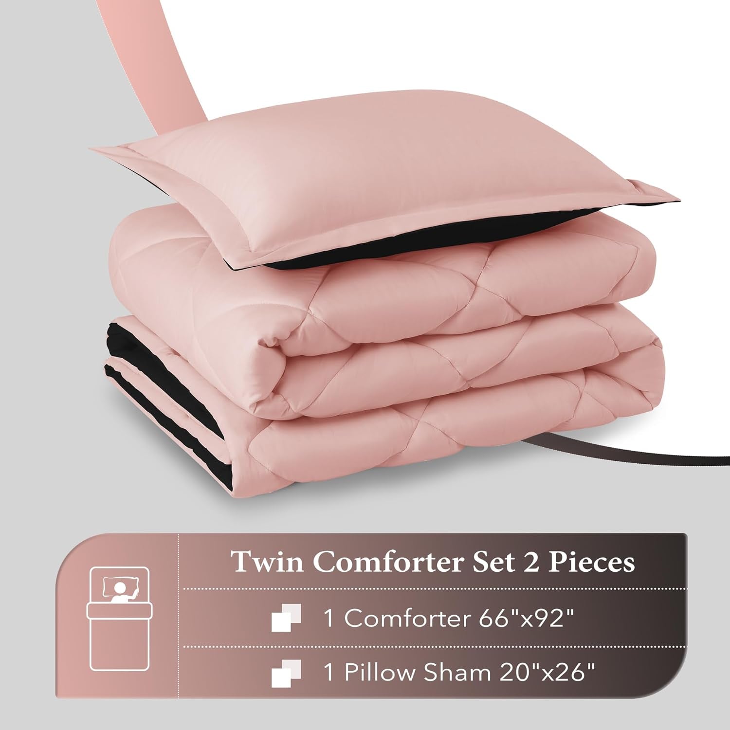 Twin Comforter Set – Pink & Black, Soft All-Season Bedding, 2-Piece (Comforter + Pillow Sham)