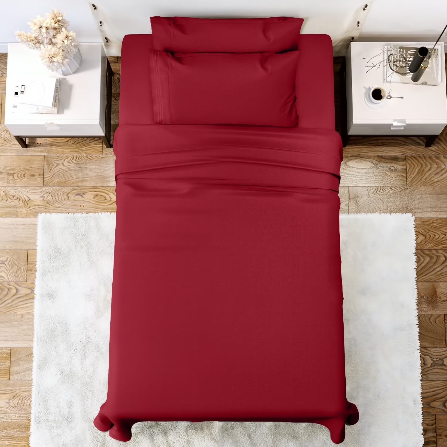 Twin 4-Piece Microfiber Sheet Set – Ultra-Soft Double Brushed Deep Pocket Bed Sheets, Burgundy