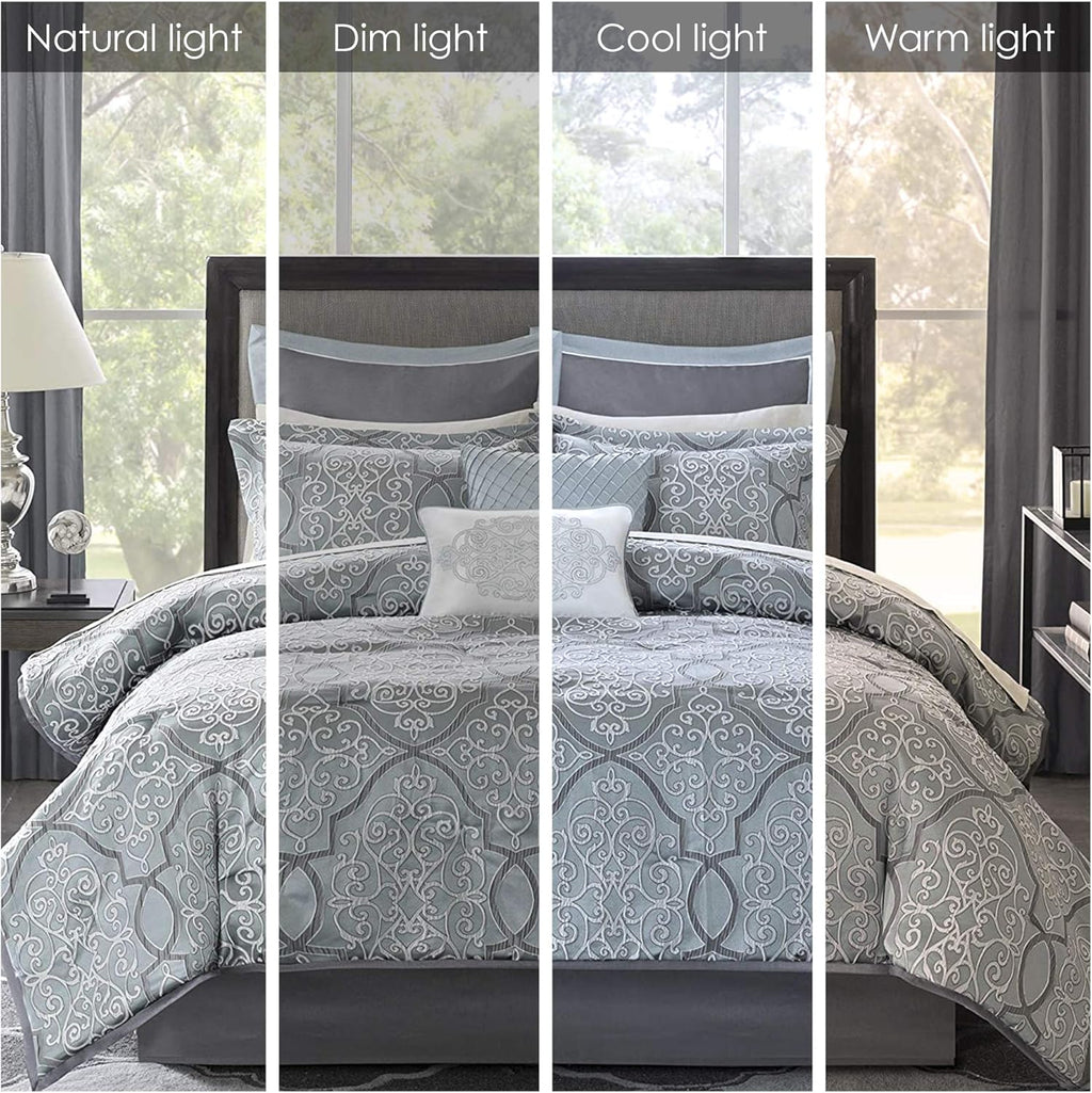 King 12-Piece Bed in a Bag Comforter Set – Blue Jacquard Luxe Bedding