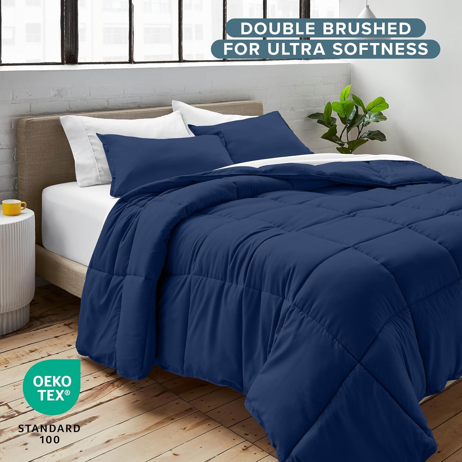 Queen Comforter Set – Ultra-Soft Goose Down Alternative, 1800 Series, All-Season Warmth, Dark Blue