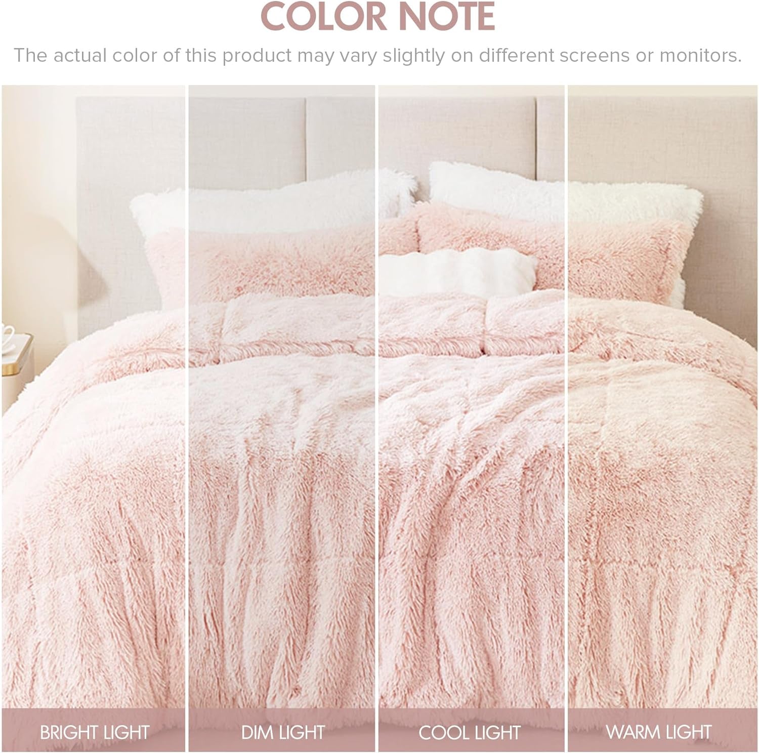 Full/Queen Shaggy Faux Fur Comforter Set – 3-Piece All-Season Cozy Down Alternative, Blush