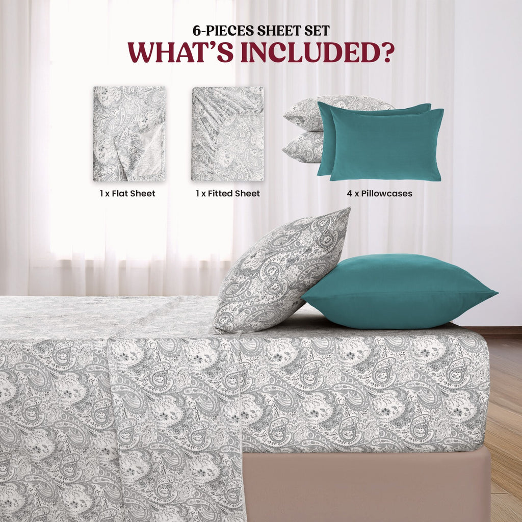 Luxury 1800 Series Microfiber Bed Sheet Set – 6 Piece Deep Pocket Paisley