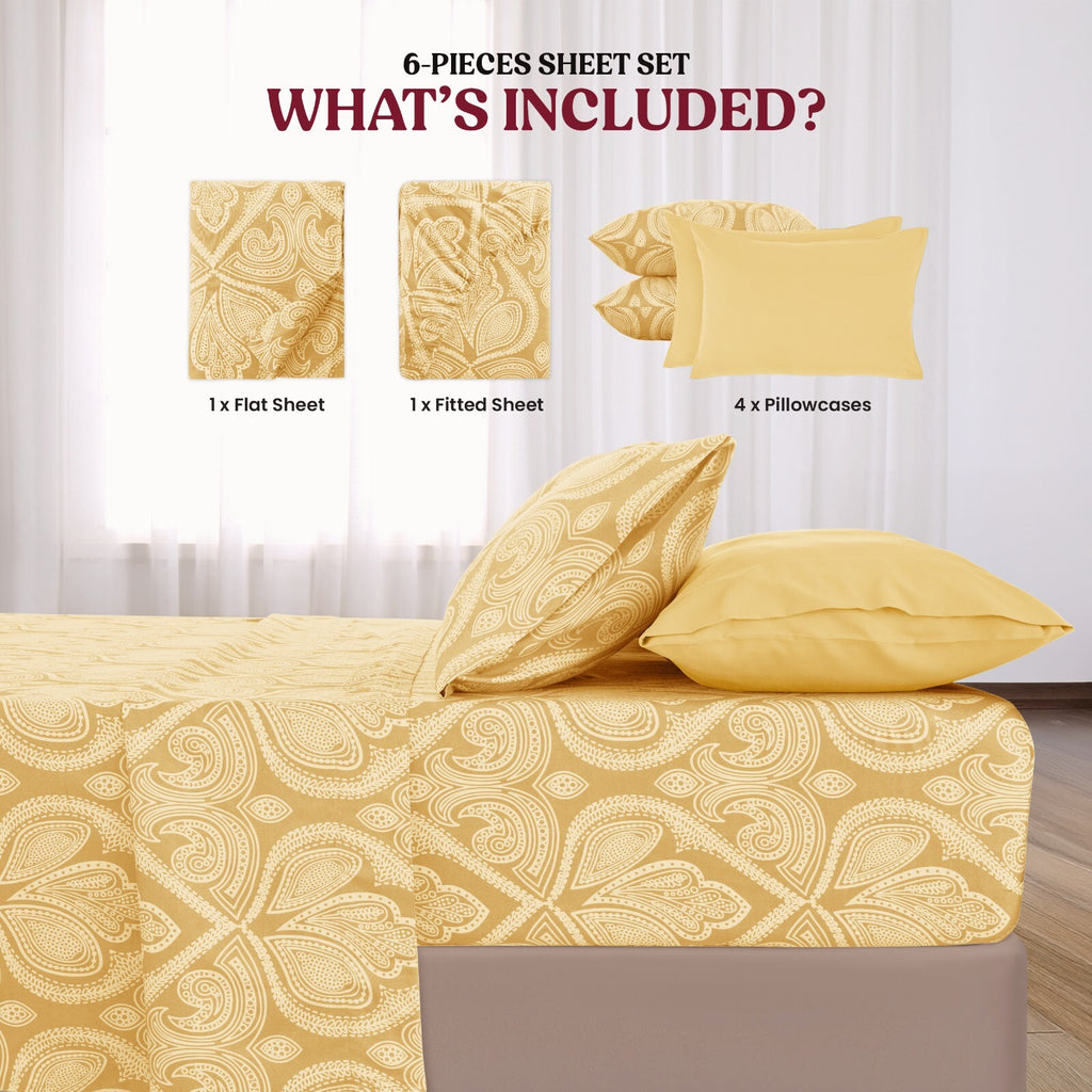 Luxury 1800 Series Microfiber Bed Sheet Set – 6 Piece Deep Pocket Paisley