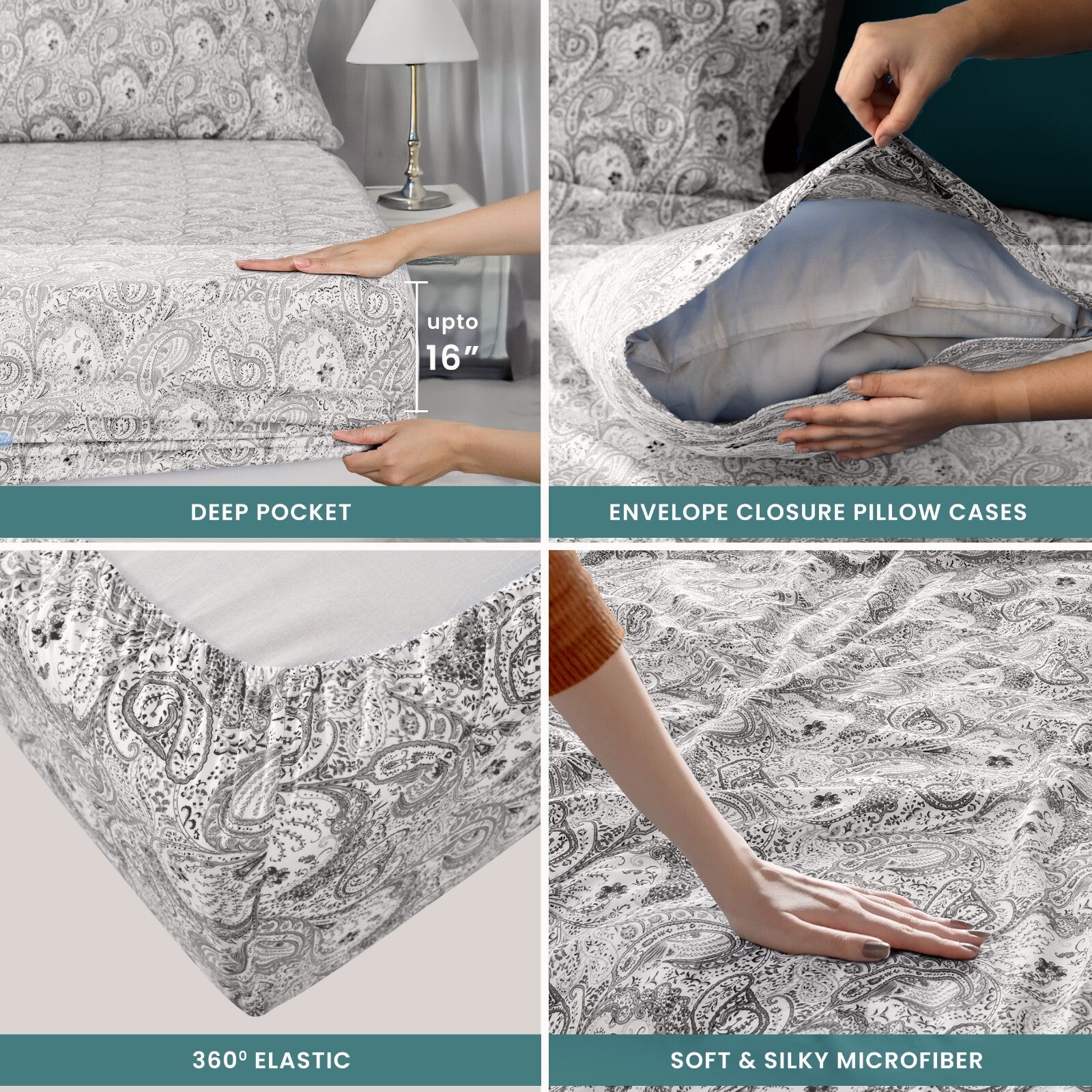 Luxury 1800 Series Microfiber Bed Sheet Set – 6 Piece Deep Pocket Paisley