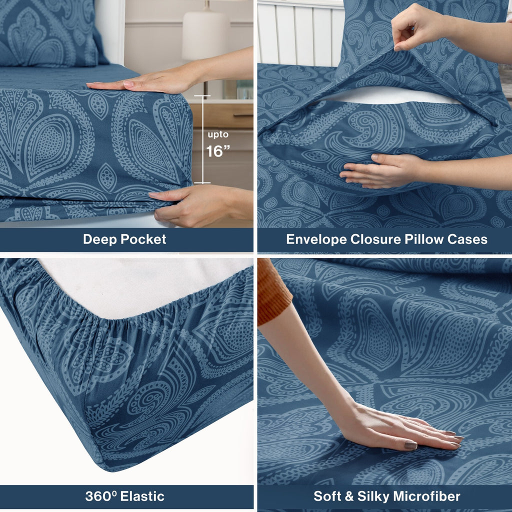 Luxury 1800 Series Microfiber Bed Sheet Set – 6 Piece Deep Pocket Paisley