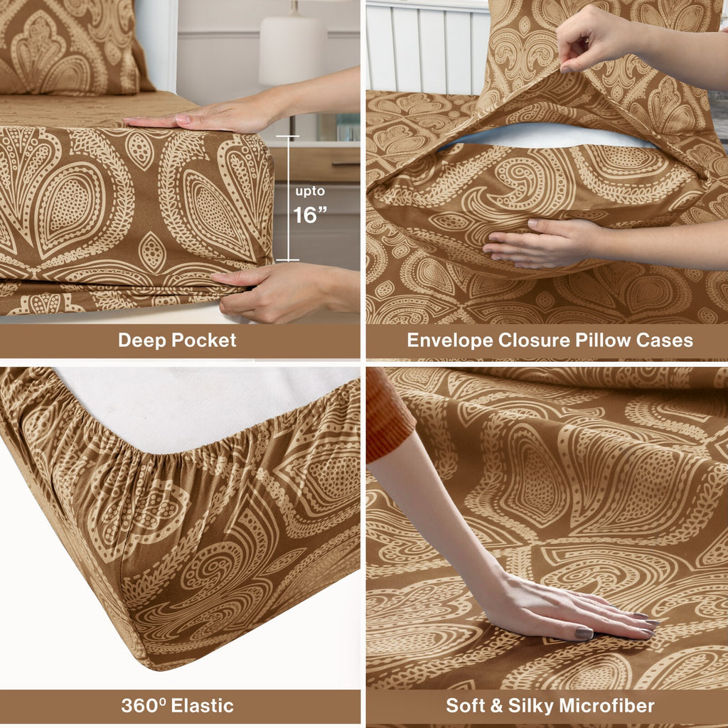Luxury 1800 Series Microfiber Bed Sheet Set – 6 Piece Deep Pocket Paisley