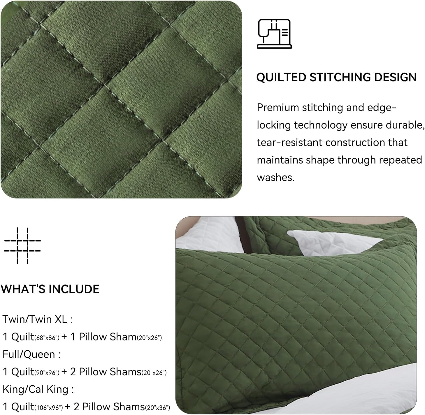 Olive Green Twin Quilt Set – Soft Lightweight Reversible Bedding