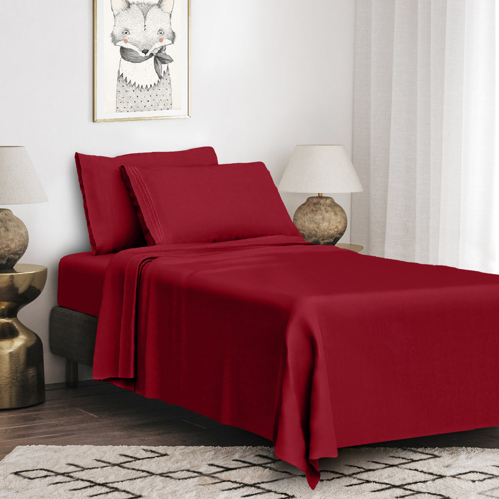 Twin 4-Piece Microfiber Sheet Set – Ultra-Soft Double Brushed Deep Pocket Bed Sheets, Burgundy